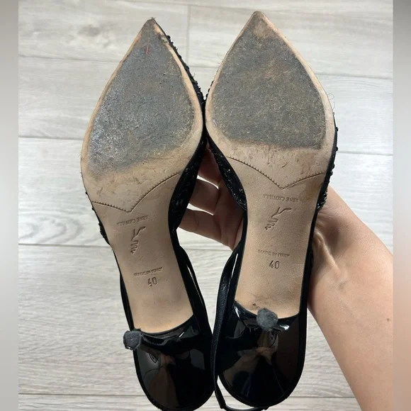 Rene Caovilla Black Sequin Pointed Toe Low Heels - Picture 4 of 13